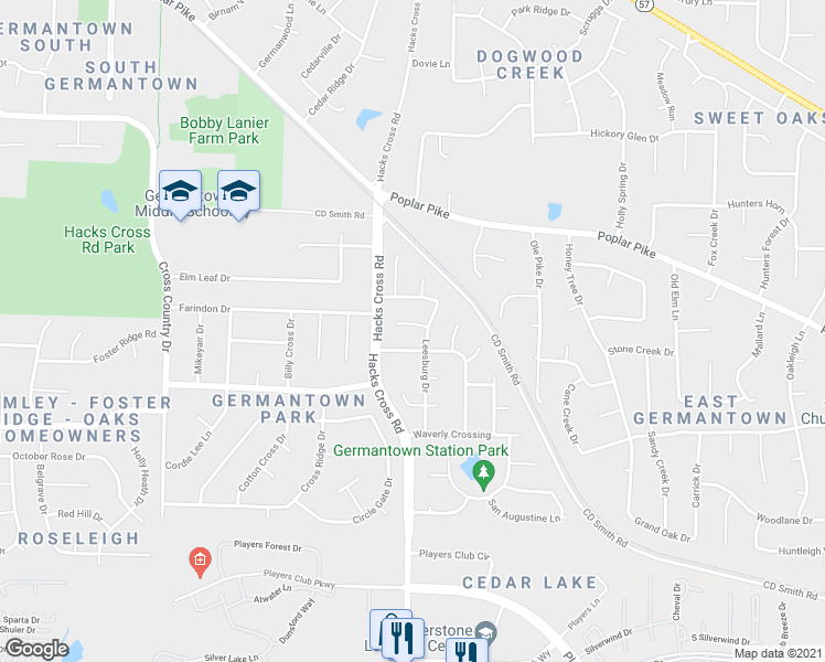 map of restaurants, bars, coffee shops, grocery stores, and more near 8099 Cape Charles Cove in Memphis