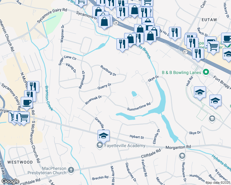 map of restaurants, bars, coffee shops, grocery stores, and more near 3314 Hutton Place in Fayetteville