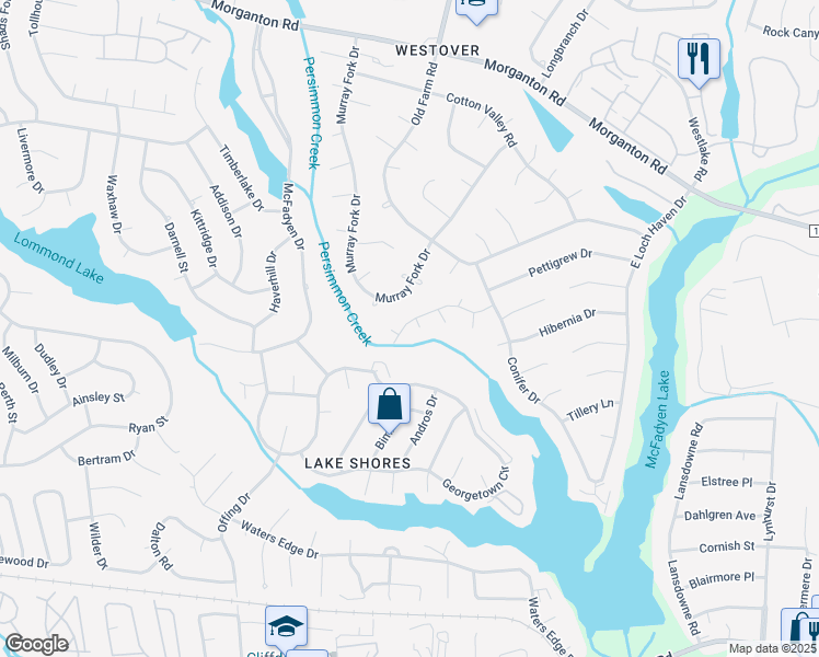 map of restaurants, bars, coffee shops, grocery stores, and more near 500 Pungo Place in Fayetteville