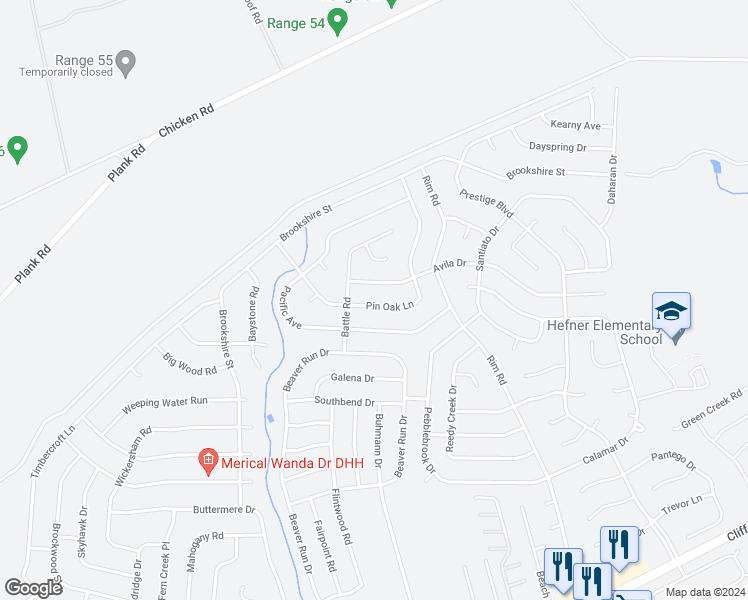 map of restaurants, bars, coffee shops, grocery stores, and more near 6836 Pin Oak Lane in Fayetteville