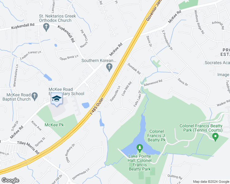 map of restaurants, bars, coffee shops, grocery stores, and more near 6305 Gatesville Lane in Charlotte