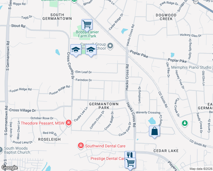 map of restaurants, bars, coffee shops, grocery stores, and more near 2884 Billy Cross Drive in Germantown