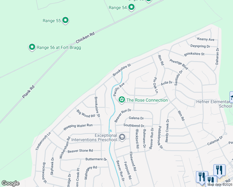 map of restaurants, bars, coffee shops, grocery stores, and more near 6623 Pacific Avenue in Fayetteville
