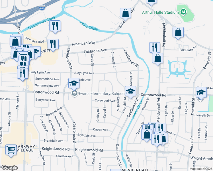 map of restaurants, bars, coffee shops, grocery stores, and more near 2886 Landview Cove in Memphis