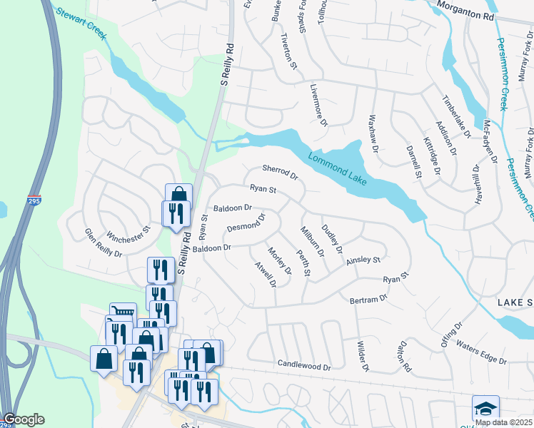 map of restaurants, bars, coffee shops, grocery stores, and more near 301 Desmond Drive in Fayetteville