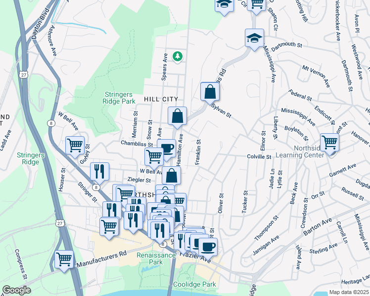 map of restaurants, bars, coffee shops, grocery stores, and more near 702 Hamilton Avenue in Chattanooga
