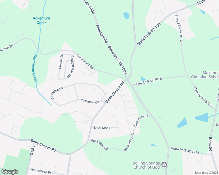 map of restaurants, bars, coffee shops, grocery stores, and more near 5225 Bible Church Road in Boiling Springs