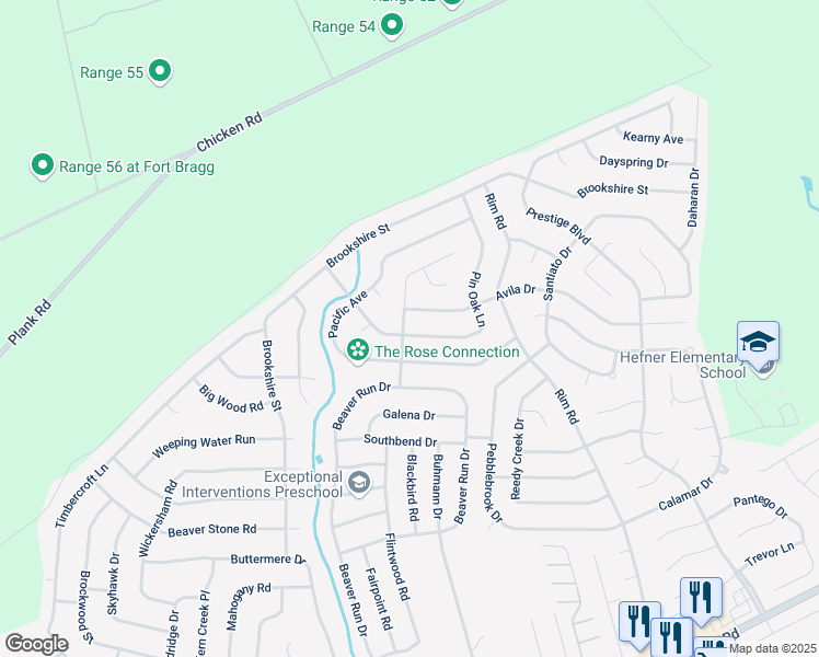 map of restaurants, bars, coffee shops, grocery stores, and more near 6755 Battle Road in Fayetteville