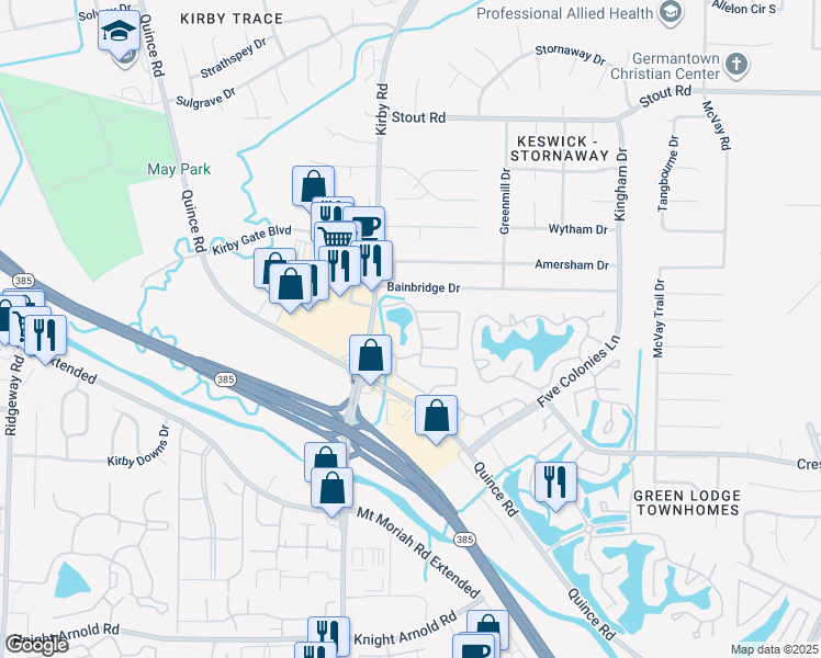 map of restaurants, bars, coffee shops, grocery stores, and more near 6668 Pondside Circle in Memphis