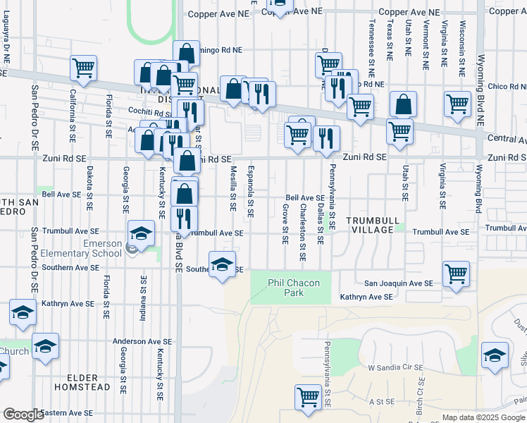 map of restaurants, bars, coffee shops, grocery stores, and more near 517 San Pablo Street Southeast in Albuquerque