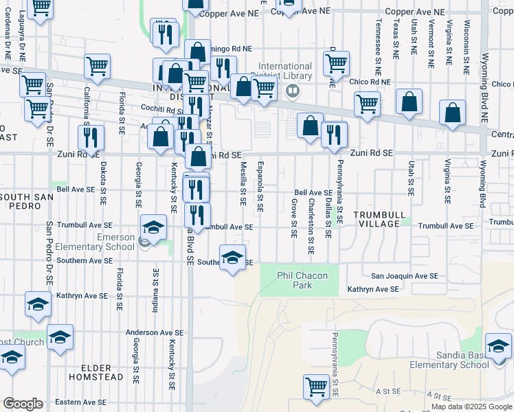 map of restaurants, bars, coffee shops, grocery stores, and more near 517 Espanola Street Southeast in Albuquerque