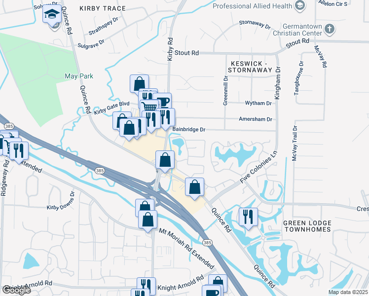 map of restaurants, bars, coffee shops, grocery stores, and more near 6668 Pondside Circle in Memphis