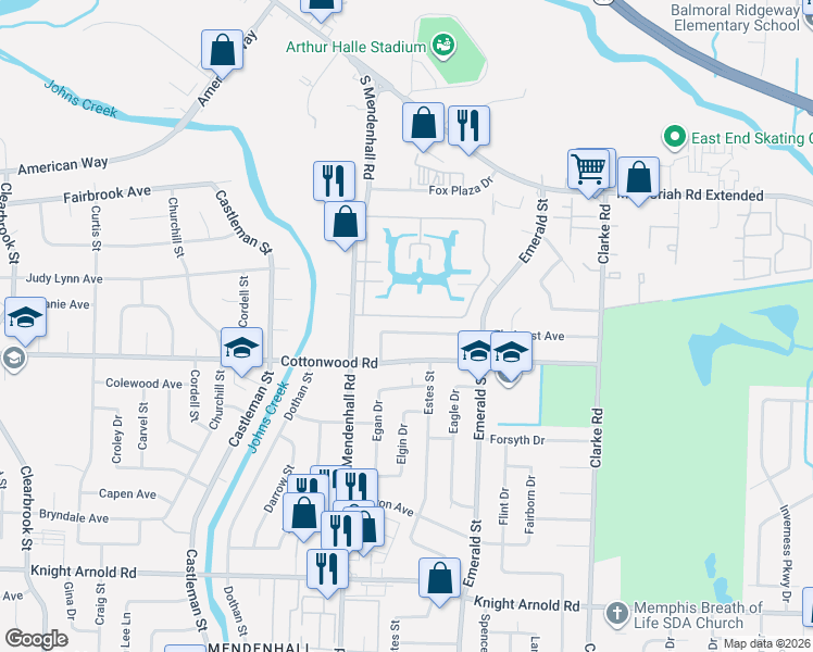 map of restaurants, bars, coffee shops, grocery stores, and more near 5416 Elmhurst Avenue in Memphis