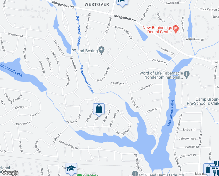 map of restaurants, bars, coffee shops, grocery stores, and more near 505 Pungo Place in Fayetteville