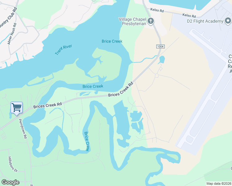 map of restaurants, bars, coffee shops, grocery stores, and more near 1300 Brices Creek Road in New Bern