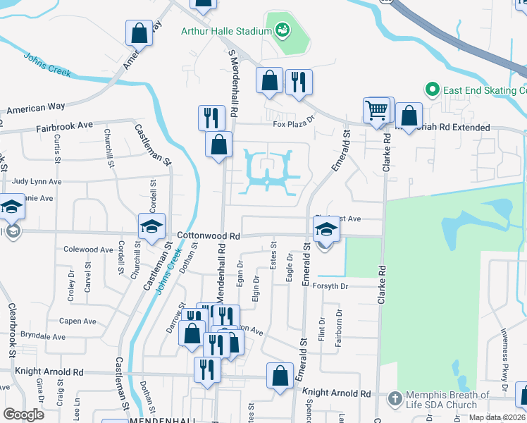 map of restaurants, bars, coffee shops, grocery stores, and more near 5416 Elmhurst Ave in Memphis