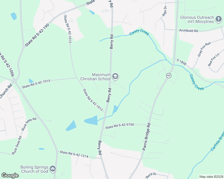 map of restaurants, bars, coffee shops, grocery stores, and more near 583 Berry Road in Boiling Springs