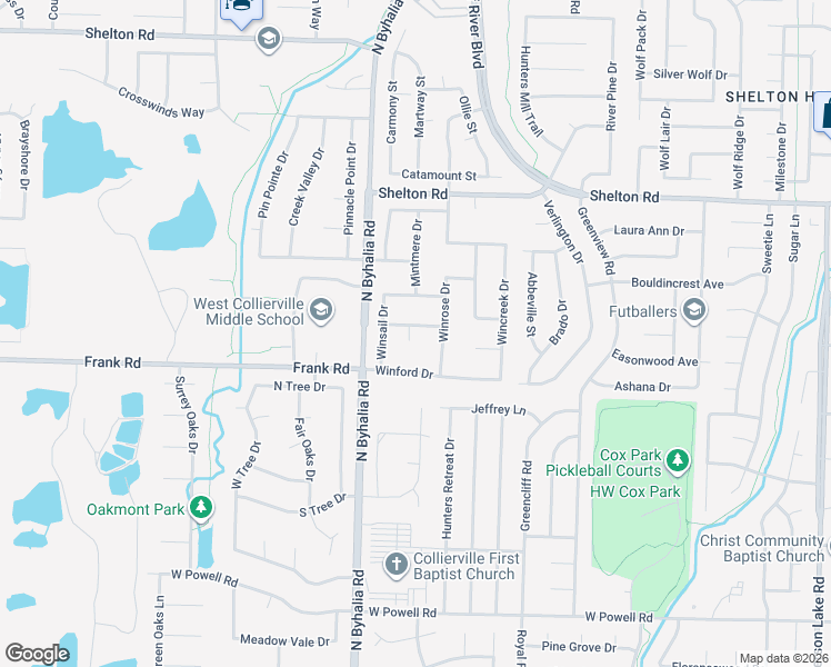 map of restaurants, bars, coffee shops, grocery stores, and more near 647 Winlawn Drive in Collierville