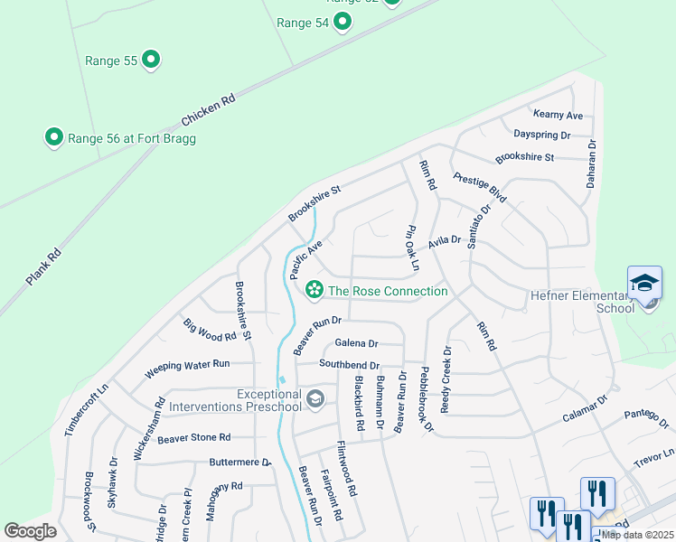 map of restaurants, bars, coffee shops, grocery stores, and more near 6866 Pin Oak Lane in Fayetteville