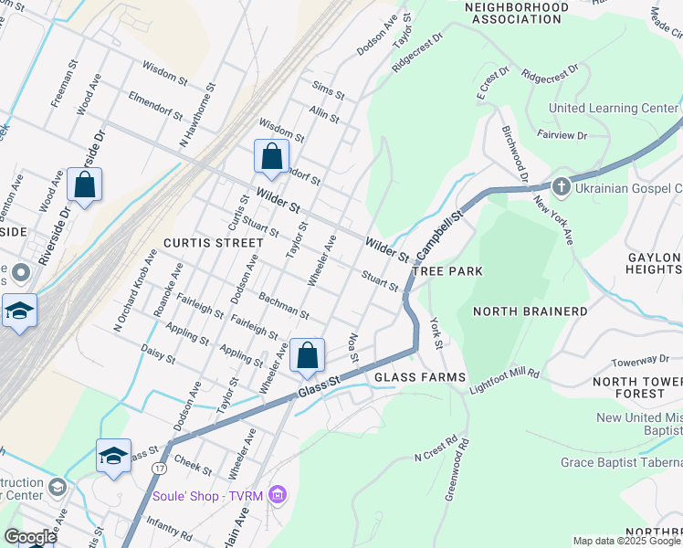 map of restaurants, bars, coffee shops, grocery stores, and more near 2911 North Chamberlain Avenue in Chattanooga