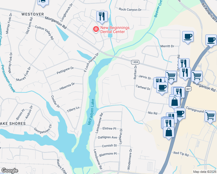 map of restaurants, bars, coffee shops, grocery stores, and more near 5612 Nix Road in Fayetteville