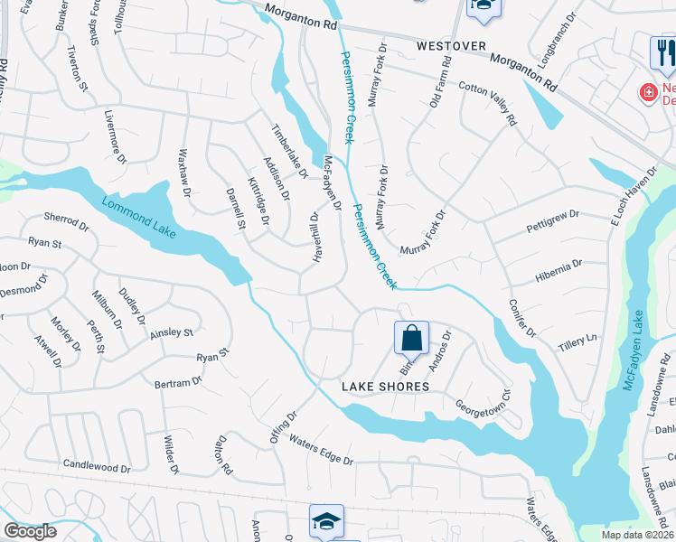 map of restaurants, bars, coffee shops, grocery stores, and more near 328 McFadyen Drive in Fayetteville
