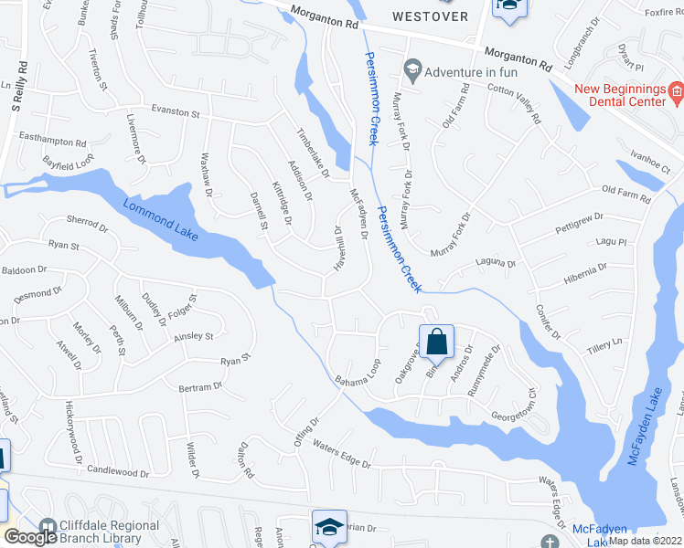 map of restaurants, bars, coffee shops, grocery stores, and more near 328 McFadyen Drive in Fayetteville