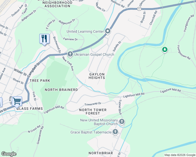 map of restaurants, bars, coffee shops, grocery stores, and more near 3509 Saluda Street in Chattanooga