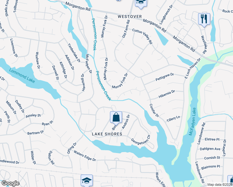 map of restaurants, bars, coffee shops, grocery stores, and more near 407 Michie Place in Fayetteville
