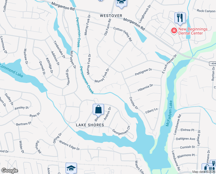 map of restaurants, bars, coffee shops, grocery stores, and more near 500 Pungo Place in Fayetteville