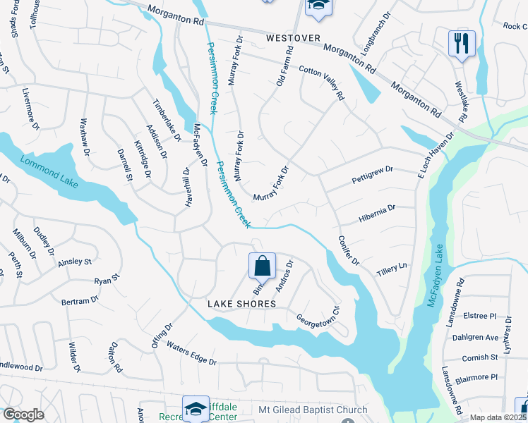 map of restaurants, bars, coffee shops, grocery stores, and more near 407 Michie Court in Fayetteville