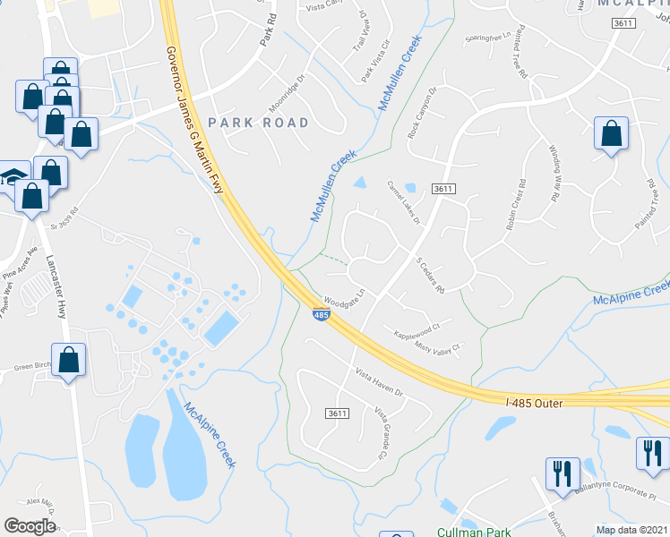 map of restaurants, bars, coffee shops, grocery stores, and more near 8208 Inverary Place in Charlotte