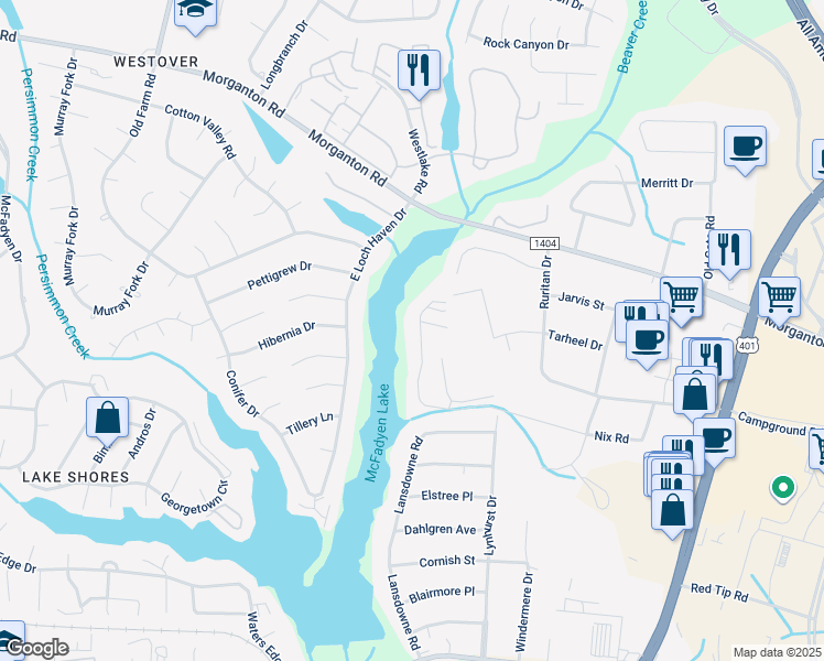 map of restaurants, bars, coffee shops, grocery stores, and more near 5619 Nix Road in Fayetteville