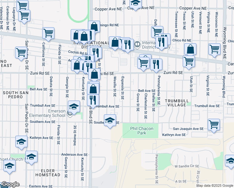 map of restaurants, bars, coffee shops, grocery stores, and more near 517 Espanola Street Southeast in Albuquerque