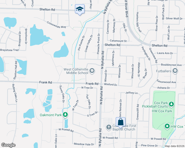 map of restaurants, bars, coffee shops, grocery stores, and more near 1101 North Byhalia Road in Collierville