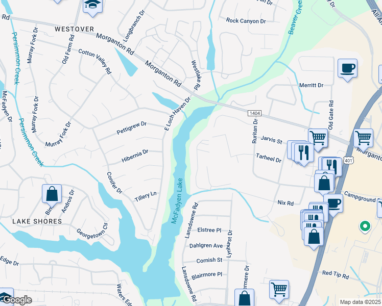 map of restaurants, bars, coffee shops, grocery stores, and more near 5619 Nix Road in Fayetteville