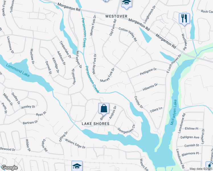 map of restaurants, bars, coffee shops, grocery stores, and more near 500 Pungo Place in Fayetteville