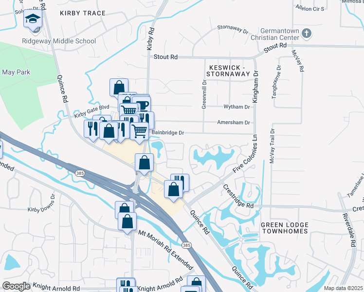 map of restaurants, bars, coffee shops, grocery stores, and more near 6689 Millers Pond Circle in Memphis