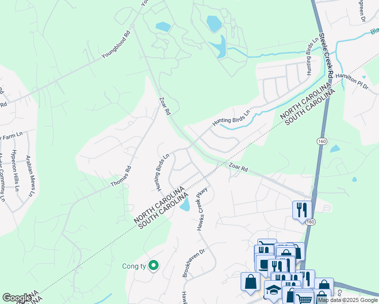 map of restaurants, bars, coffee shops, grocery stores, and more near 13313 Shanagarry Drive in Charlotte