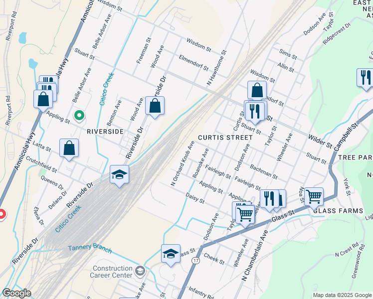 map of restaurants, bars, coffee shops, grocery stores, and more near 2702 North Orchard Knob Avenue in Chattanooga