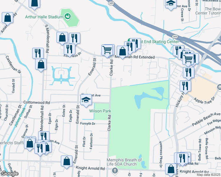 map of restaurants, bars, coffee shops, grocery stores, and more near 5564 Los Gatos Drive in Memphis