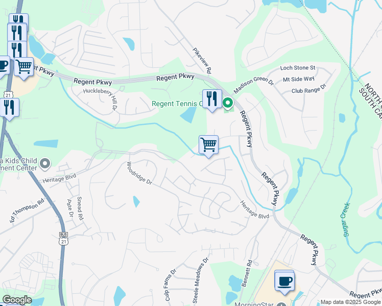map of restaurants, bars, coffee shops, grocery stores, and more near 3150 Highgate Drive in Fort Mill
