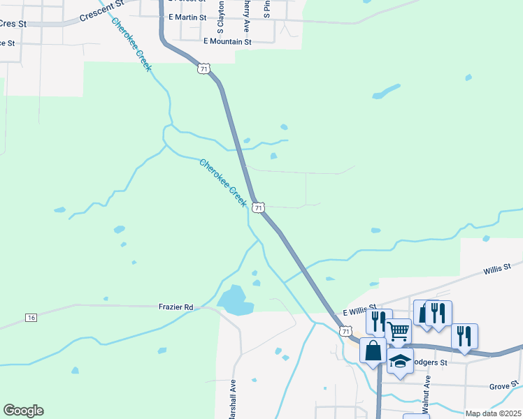 map of restaurants, bars, coffee shops, grocery stores, and more near U.S. 71 in Huntington