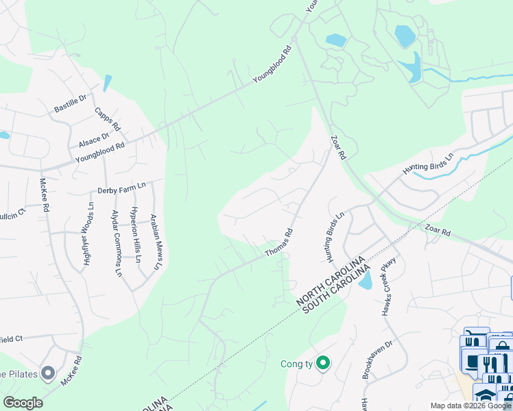 map of restaurants, bars, coffee shops, grocery stores, and more near 15128 Autumn Sage Drive in Charlotte