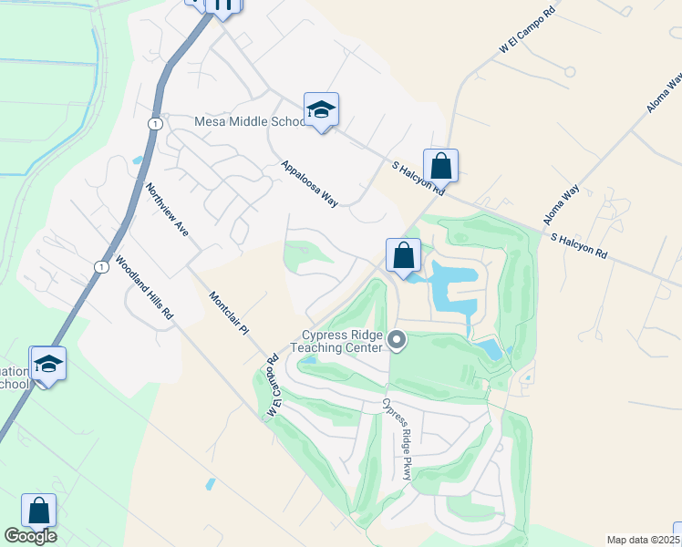 map of restaurants, bars, coffee shops, grocery stores, and more near 735 Ridgemont Way in Arroyo Grande