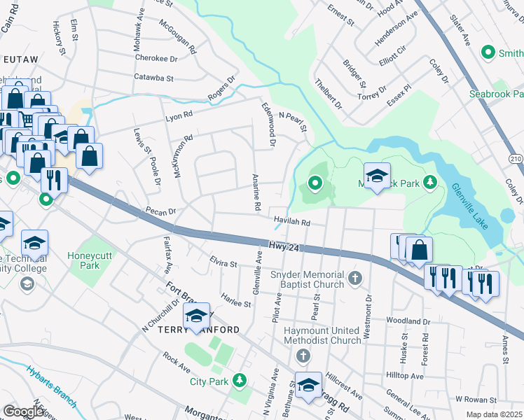 map of restaurants, bars, coffee shops, grocery stores, and more near 829 Anarine Road in Fayetteville
