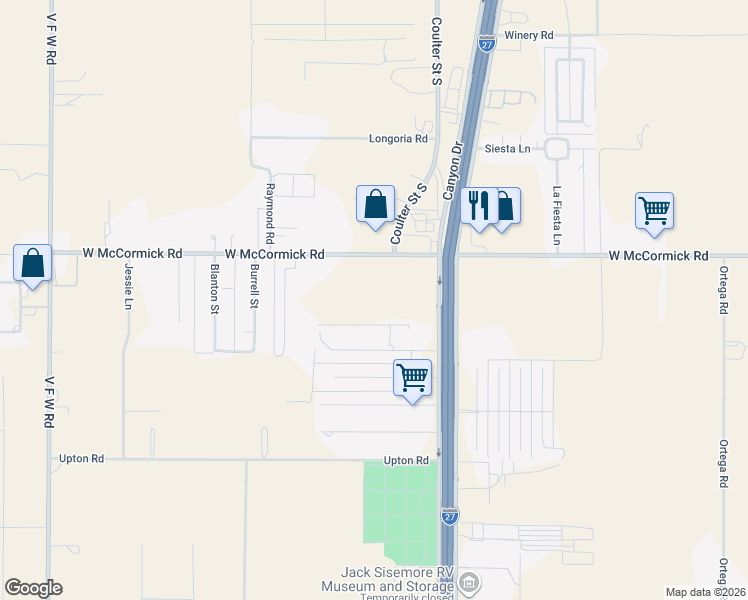 map of restaurants, bars, coffee shops, grocery stores, and more near 7601 West McCormick Road in Amarillo