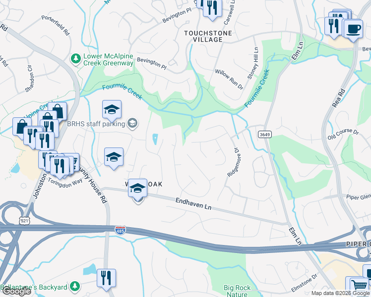 map of restaurants, bars, coffee shops, grocery stores, and more near 6918 Red Maple Drive in Charlotte