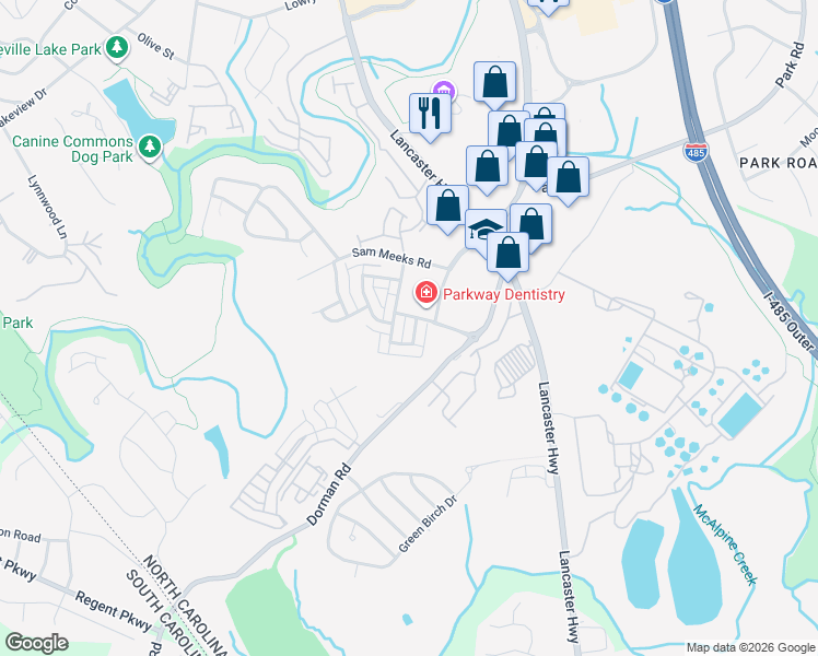 map of restaurants, bars, coffee shops, grocery stores, and more near in Pineville