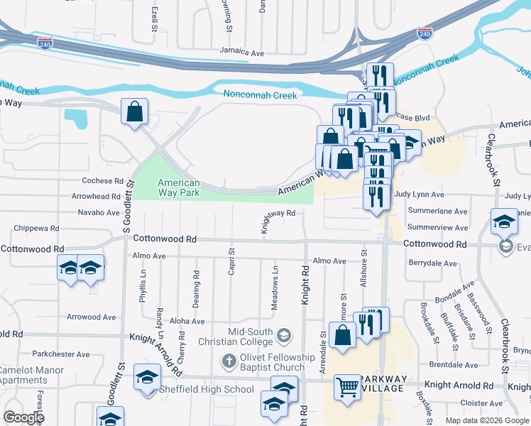 map of restaurants, bars, coffee shops, grocery stores, and more near in Memphis
